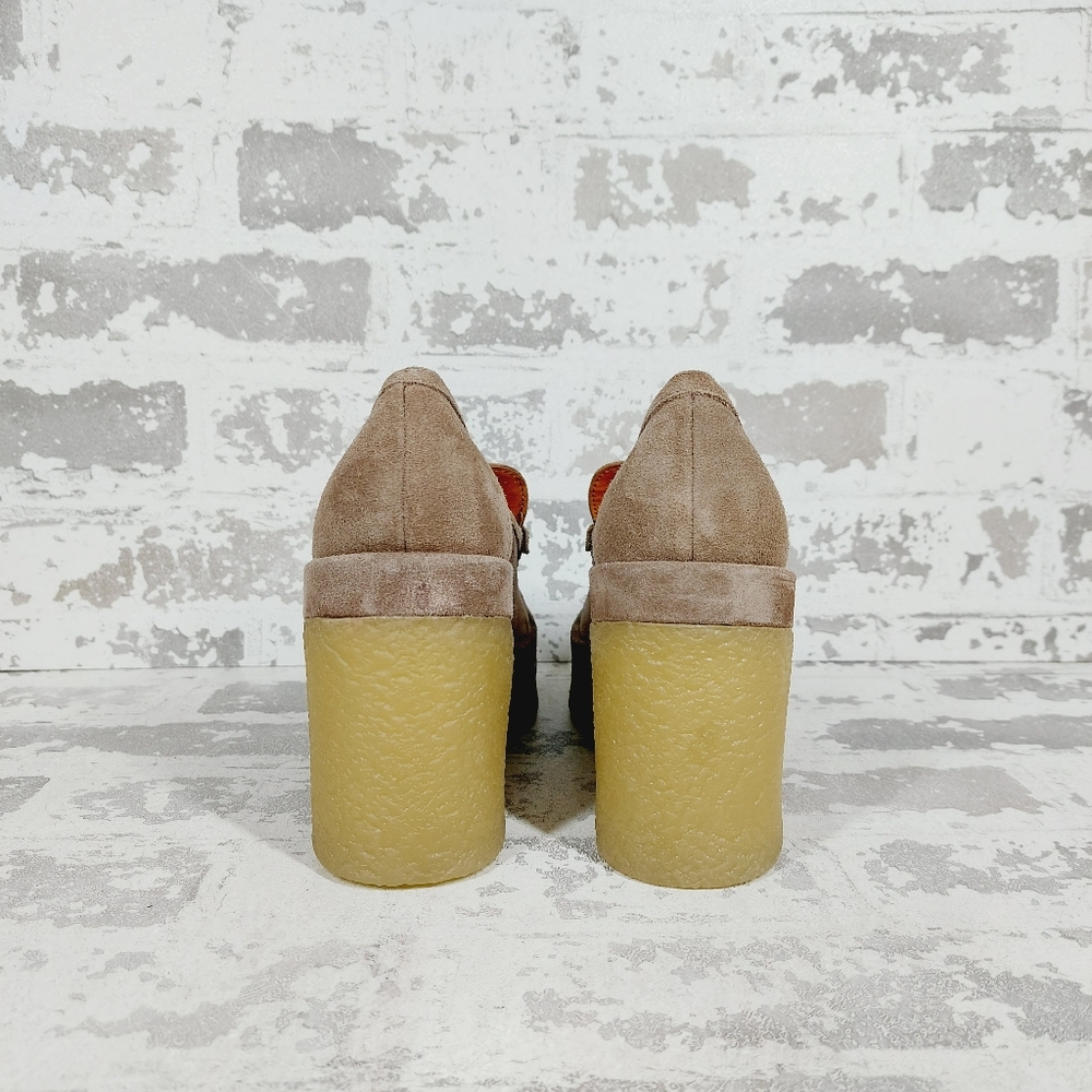 New MARC FISHER Lina Taupe Suede Heeled Platform Loafers A798 - Picture 6 of 12